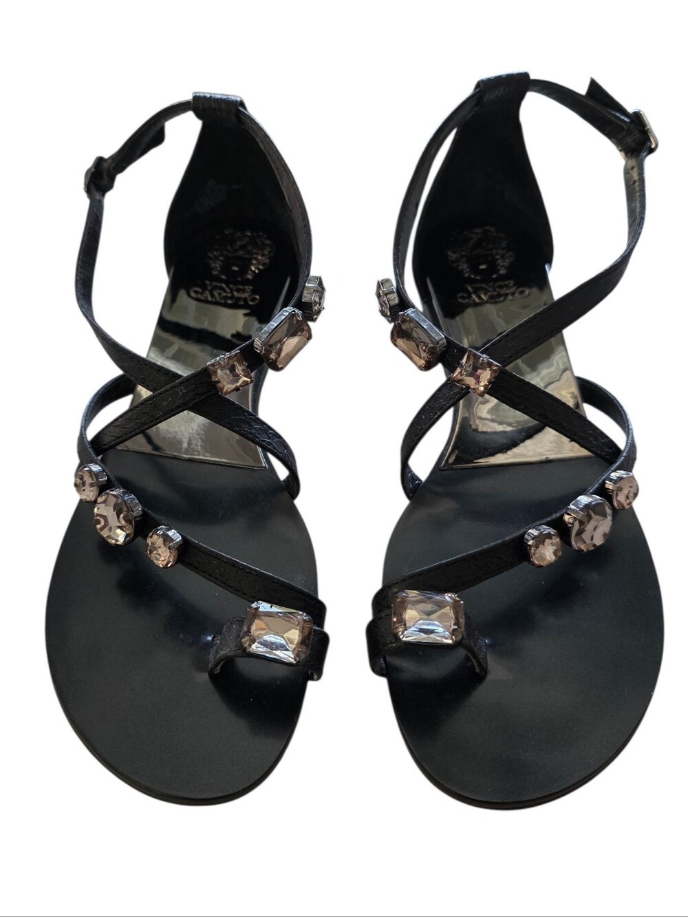 Vince Camuto Women's Black Strappy Sandals With Rhinestones Size 6.5
